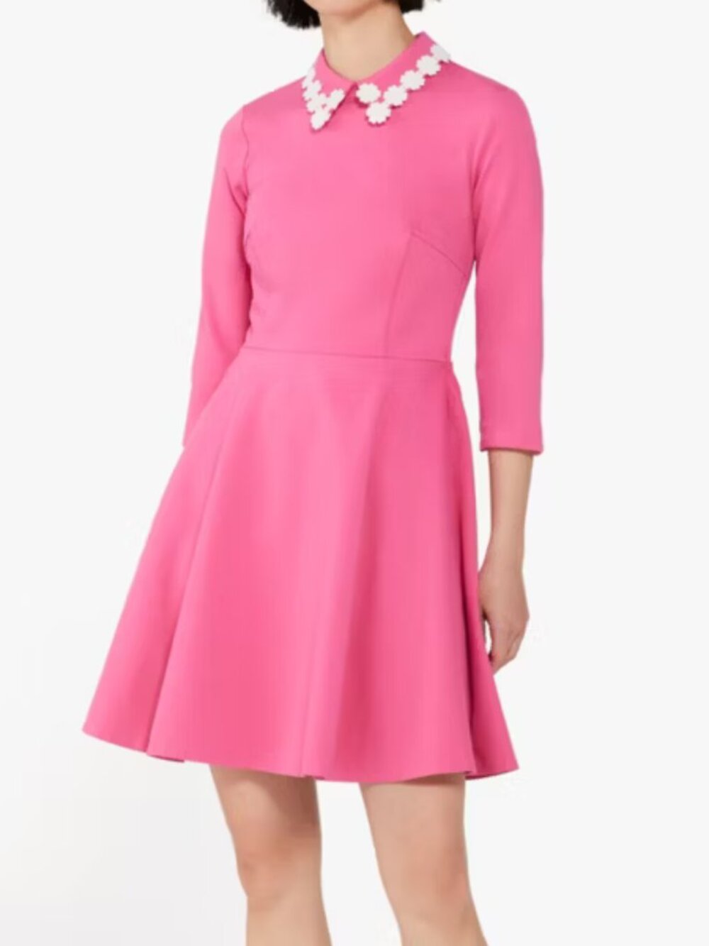 Kate Spade Floral Collar Ponte Dress 3/4 Split Sleeve in Dark Pink Cloud